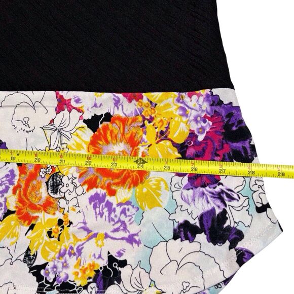 Calessa Floral Tunic Top Womens 2X White Black Colorblock Roll Tab Sleeves - Picture 8 of 11